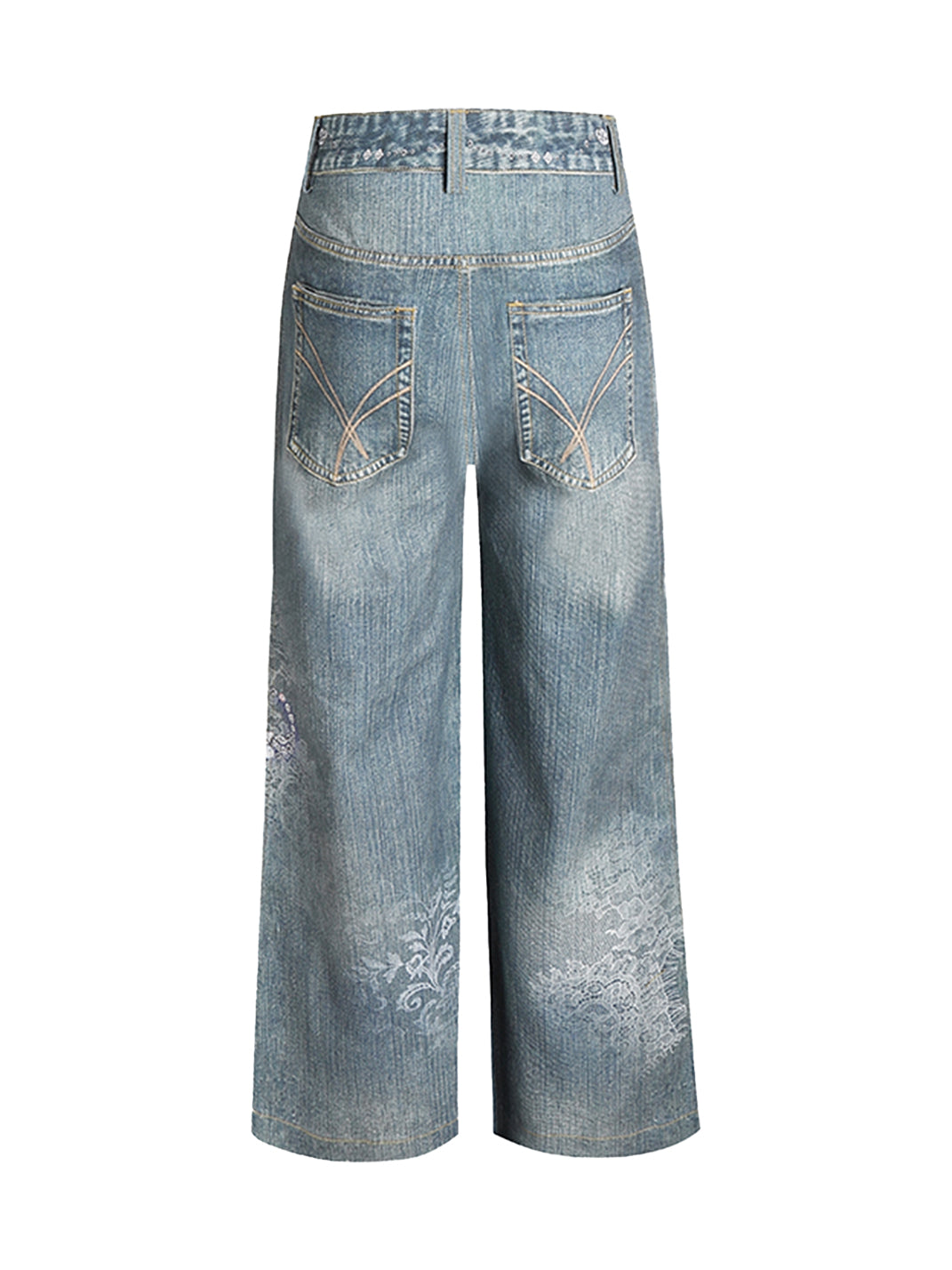 FayChui | Rhinestone Bow Wide-Leg 3D Print Pants - PSYLOS 1, FayChui | Rhinestone Bow Wide-Leg 3D Print Pants, Jeans, FayChui, PSYLOS 1